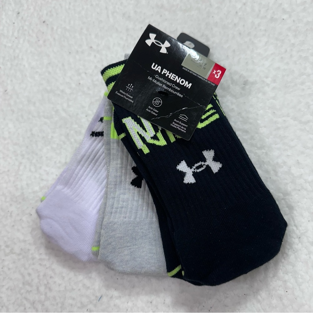 Kid’s Under Armour UA Phenom Socks - Black, Gray, White